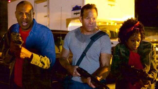 Reunited ... Michael Winslow, Steve Guttenberg and Marion Ramsey in <i>Lavalantula</i>. Picture: NBCUniversal