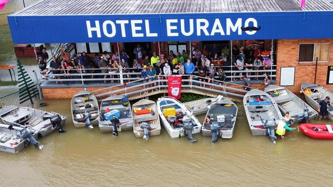 The Euramo Hotel is right between the Tully and Murray rivers, and is renowned for flooding. Locals take a boat directly from home to the hotel for a beer when the water rises. Picture: Supplied