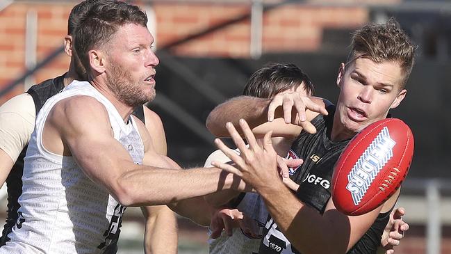 Brad Ebert and Dan Houston prepare for the Showdown with the Crows next week. Picture: Sarah Reed.