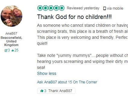 TripAdvisor reviews of a cafe which banned children.