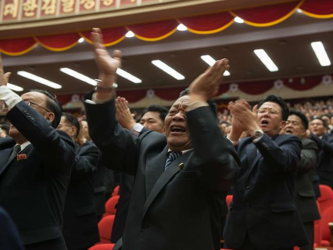 Attendees cheer the arrival of North Korean leader Kim Jong-un during the 7th Workers Party Congress at the April 25 Palace in Pyongyang. Picture: AFP/Antoine Demaison