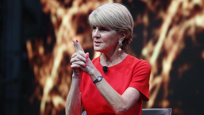 Julie Bishop speaking at an Ernst and Young event on Cockatoo Island. Picture: David Swift