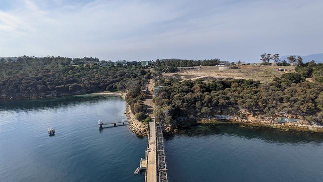 A proposal for an awe-inspiring luxury underwater restaurant and spa at Spring Bay Wharf have been revealed by design firm Fender Katsalidis, set to transform the old Gunns wood chip loader and wharf at Triabunna. Picture: supplied