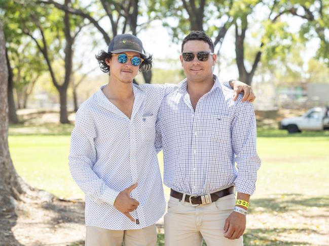 Chadd McCoy and Braidan Dawson at the Katherine Races 2022. Picture: Floss Adams.