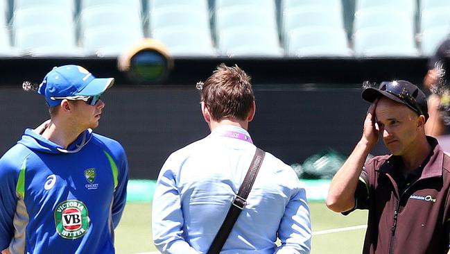 Australian captain Steve Smith with curator Damian Hough. Picture: Sarah Reed.