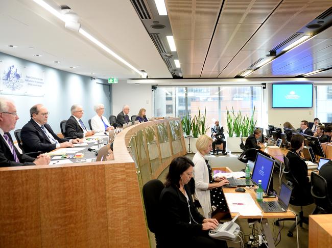 SUPPLIED IMAGE) (LtoR) Commissioner Robert Fitzgerald, Commissioner Andrew Murray, Justice Peter McClellan, Justice Jennifer Coate, Commissioner Bob Atkinson and Commissioner Helen Milroy on the opening day of the Royal Commission into Institutional Responses to Child Sexual Abuse public hearing into criminal justice issues and consultation papers (Case Study 46) in Sydney, Monday, 28 November, 2016. Photographer Jeremy Piper