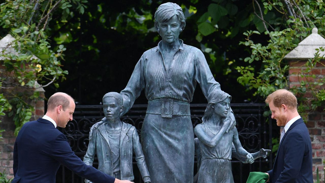 William and Harry unveiled a statue of their mother at The Sunken Garden in Kensington Palace on July 1, 2021. Picture: Dominic Lipinski/Pool/AFP