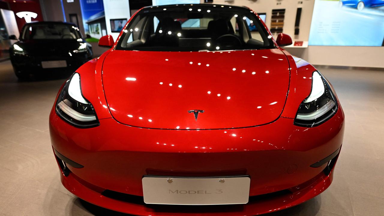 A Tesla Model 3 at showroom in Beijing. Picture: AFP