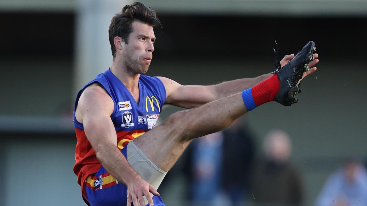 Former Richmond AFL player Alex Rance made his footy return for Seymour against Mansfield in the Goulburn Valley Football League. Picture: Alex Coppel.