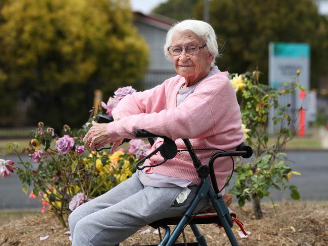 95-year-old Joy Mutzelburg lives opposite Carinity's Karinya Place aged care home at Laidley where a staff member has tested positive for COVID-19. Picture: Tara Croser.