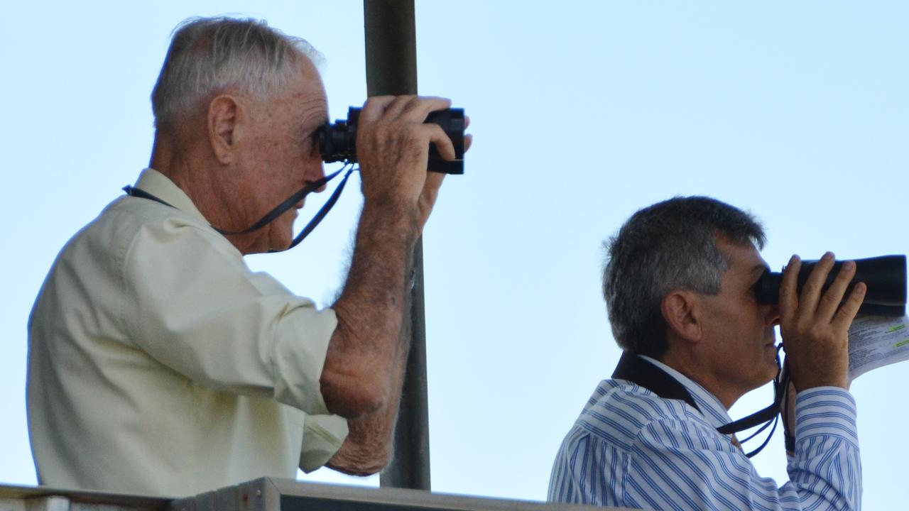 AND THEY'RE RACING: Checking the race start long time horse spotter Reg McCallum. Photo: Clive Lowe / South Burnett Times