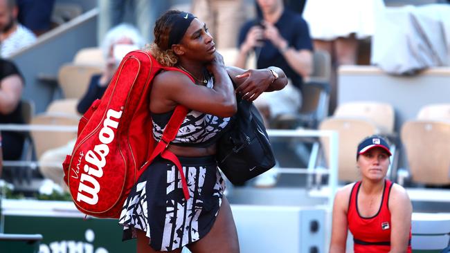 Serena Williams sparked a furore after she booted Dominic Thiem out of his press conference. Picture: Getty