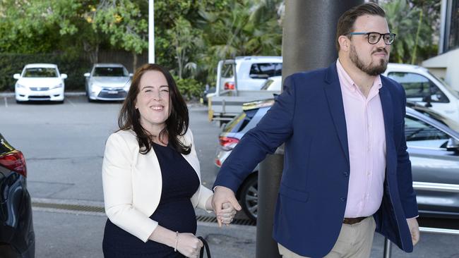 Pregnant MP Felicity Wilson and her Husband Sam Ison arrive at North Sydney Leagues Club on Monday.