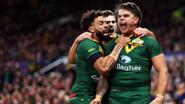 Addo-Carr had a huge World Cup and will now take on Kangaroos teammate Latrell Mitchell on Good Friday. Picture; Naomi Baker/Getty Images