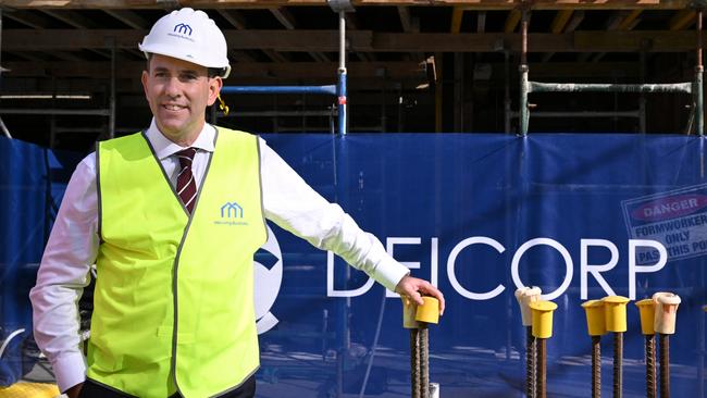 Jim Chalmers visits a construction site in the western Sydney electorate of Parramatta on Tuesday. Picture: AAP