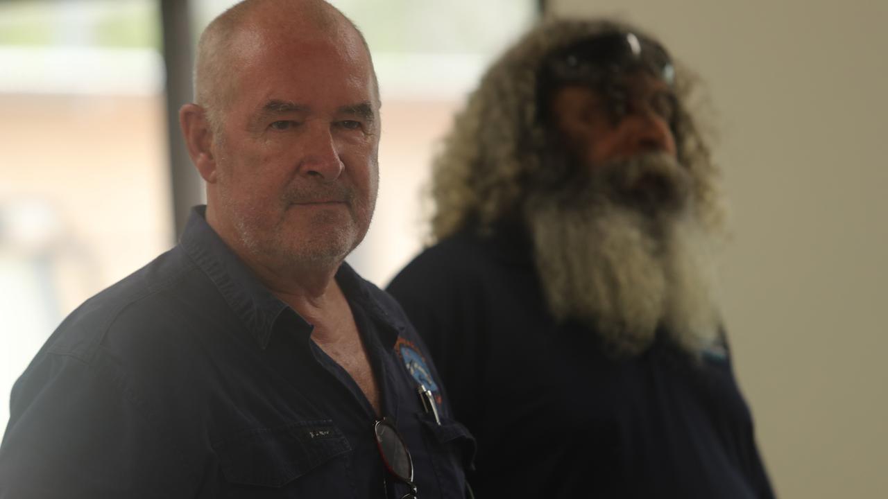 Anindilyakwa Land Council chief executive Mark Hewitt (alongside Scott Wurramarrba in the background) during the site tour of the Anindilyakwa Healing Centre, Groote Eylandt on Friday February 2. Picture: Zizi Averill