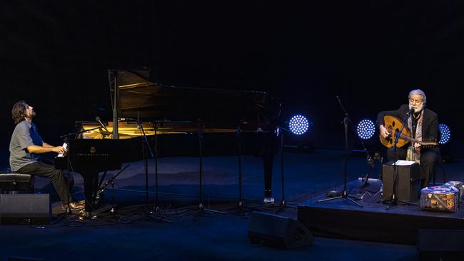 Marcel and Rami Khalife performing at a concert to mark the 50th anniversary of Sydney Opera House. Picture: Joseph Mayers