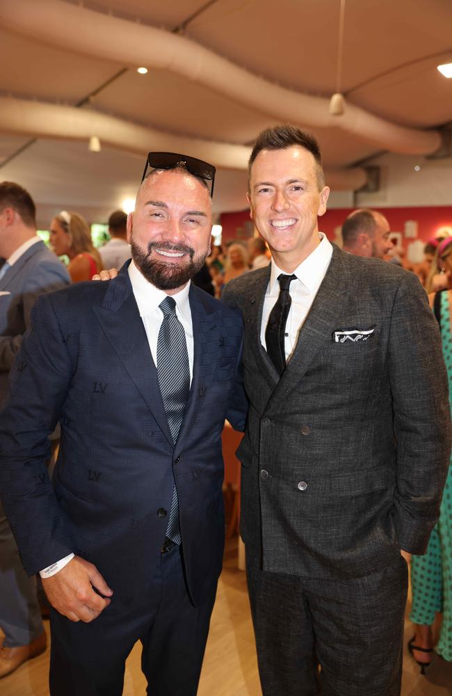 Billy Cross and Anthony Ikin at the Magic Millions Race Day 2025 at Gold Coast Turf Club for Gold Coast at Large. Picture, Portia Large.