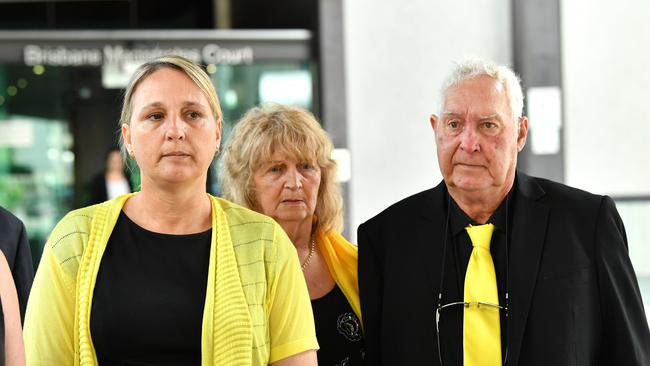 Annette Mason’s sister Linda Mason (left) and father Mick Mason (right)  at a media conference today. Picture: AAP/Darren England