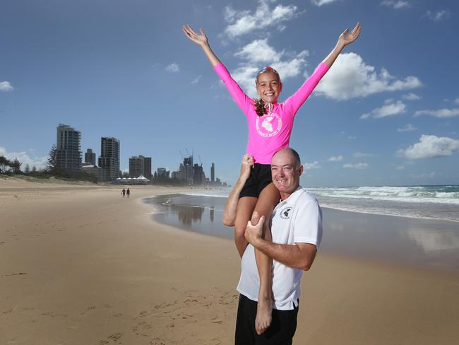 Mermaid Beach SLSC Nipper,ten year old Georgie Holyman, is rapt to be performing at the Commonwealth games opening  ceremony on her 11th birthday and her dad, James Holyman, thinks it 's pretty special too. Picture Glenn Hampson