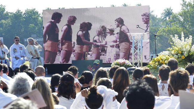 The service for John (Jack) Long was held at Gardens Oval as family and friends say farewell to football royalty. Picture Katrina Bridgeford