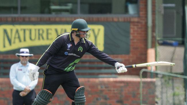 No run was on offer for Liam Dick while batting for Box Hill. Picture: Valeriu Campan