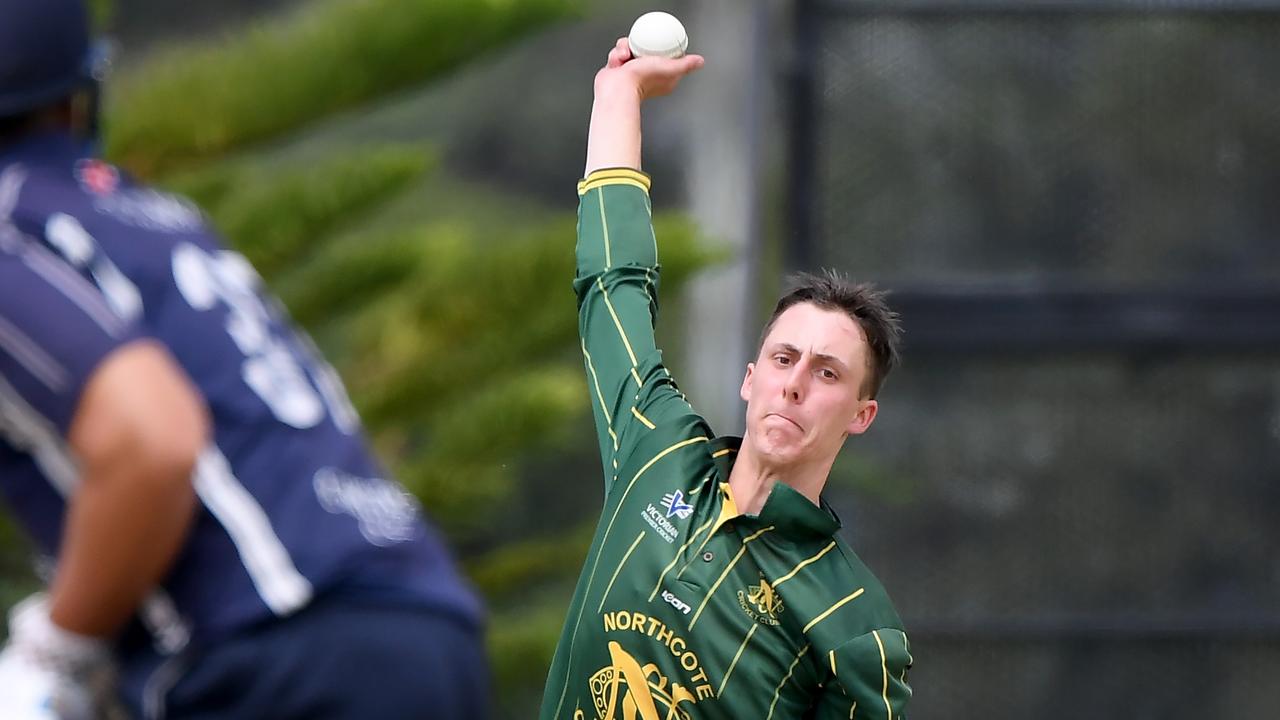 Premier - Northcote spinner Daniel Lalor keeps his eye on the batsman. Picture: Andy Brownbill