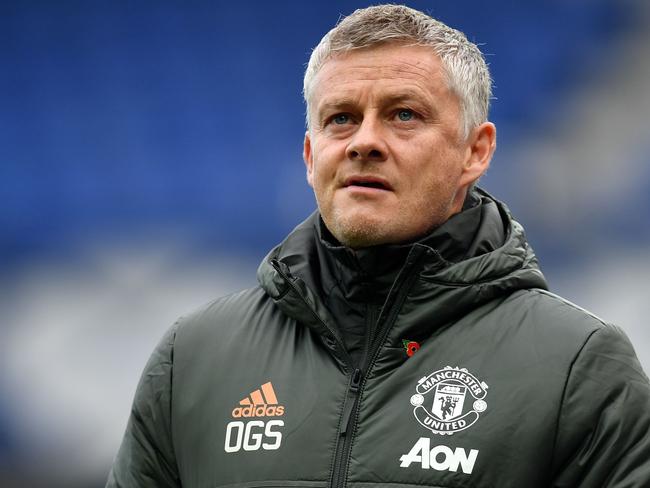 Manchester United's Norwegian manager Ole Gunnar Solskjaer reacts ahead of the English Premier League football match between Everton and Manchester United at Goodison Park in Liverpool, north west England on November 7, 2020. (Photo by Paul ELLIS / POOL / AFP) / RESTRICTED TO EDITORIAL USE. No use with unauthorized audio, video, data, fixture lists, club/league logos or 'live' services. Online in-match use limited to 120 images. An additional 40 images may be used in extra time. No video emulation. Social media in-match use limited to 120 images. An additional 40 images may be used in extra time. No use in betting publications, games or single club/league/player publications. /
