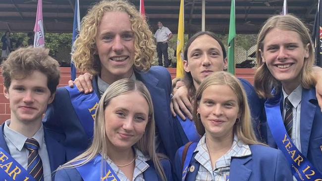 Trinity HSC students (from left) Connor Meldrum, Luka Gregory, Ebonee Bateman, Lily Farmer, Sebastian Feliu and Kai Hanly.