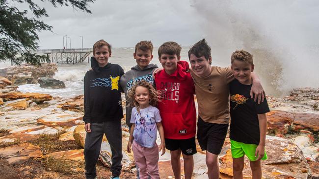 Mason, Thomas, Jack, Hailey, Jase and Lucas at the Nightcliff Jetty, Darwin. Picture: Pema Tamang Pakhrin