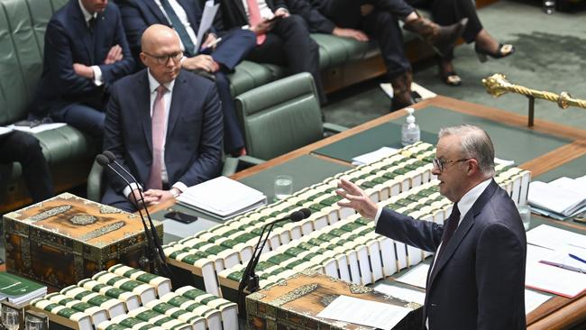 Ater facing a storm of racism accusations and claims he’s not fit to be prime minister, the Opposition Leader has not retreated one bit and taken his argument into a full Parliamentary debate. Picture: NewsWire / Martin Ollman