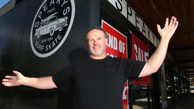 Nathan Lyons outside the Newtown shop. Speakys Surf Skate Snow is closing down on Xmas Eve, which owner Nathan Lyons says is primarily due to financial pressures. Picture: Alan Barber