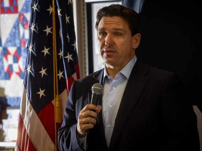 Florida Governor and 2024 Republican presidential hopeful Ron DeSantis speaks during a "Stop the Swamp" campaign event at Quad City Veterans Outreach Center in Davenport, Iowa, on December 29, 2023. (Photo by Christian MONTERROSA / AFP)