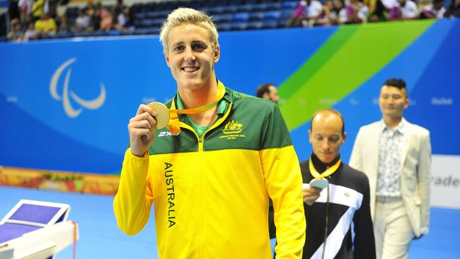 Brenden Hall after winning his gold medal in the 400m Freestyle – S9 at the Rio Paralympics.