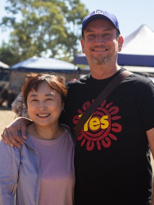 James Taylor and Tomoka Taylor enjoy a day out at the Moore Park Beach Arts Festival.