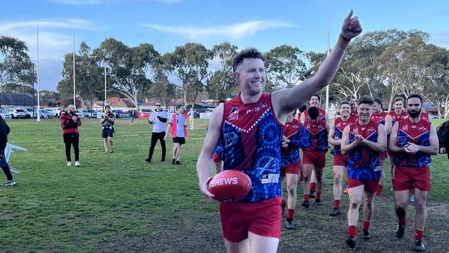 Lockleys Footballer Ben Haren after kicking 100 goals last season. Picture: Lockleys Football Club