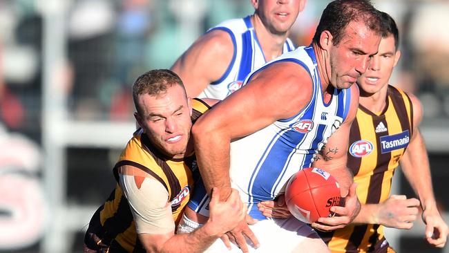 Ben Cunnington had a huge game while Tom Mitchell had plenty of it, without much impact. Picture: Getty Images