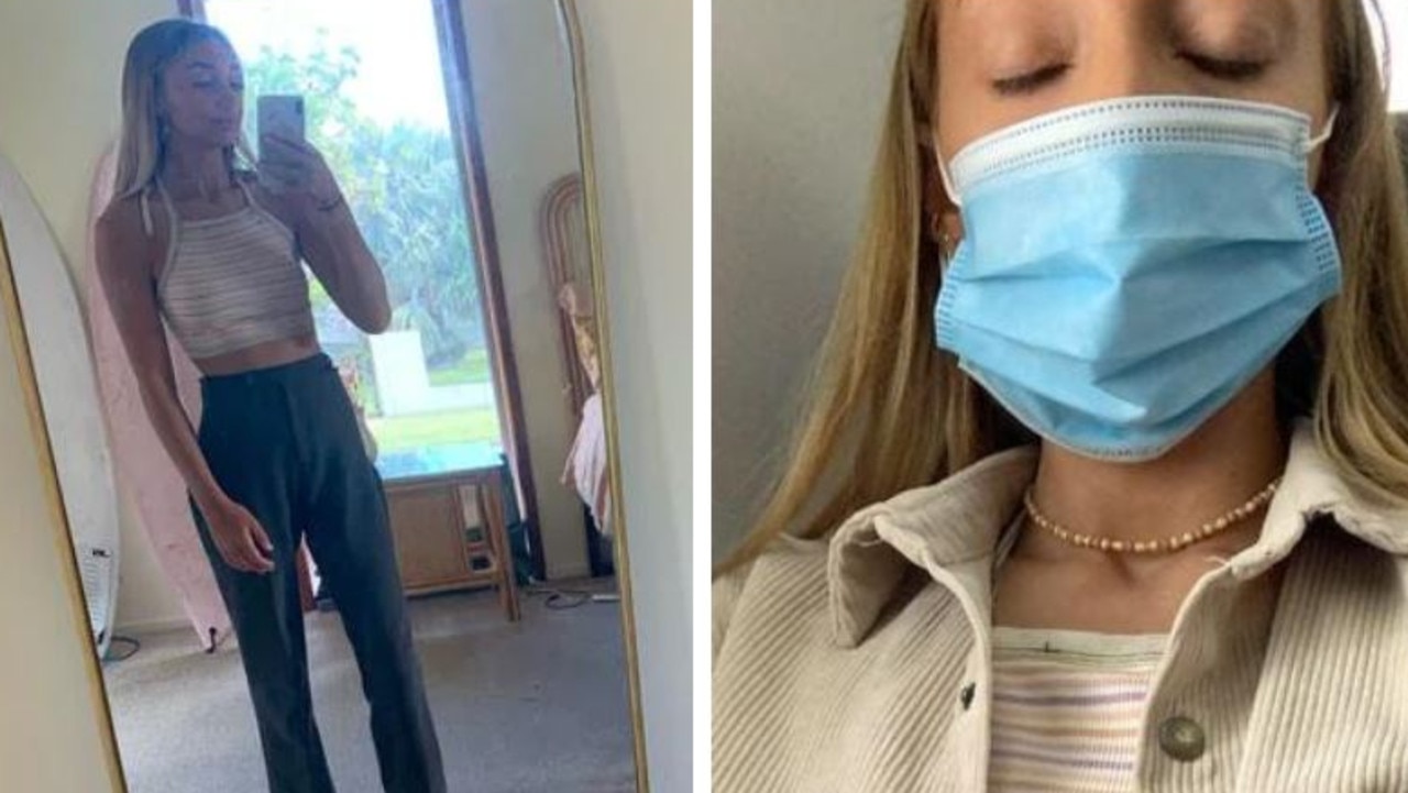 Catherine Bampton's outfit when she attempted to board (left) and how she had to cover up for the flight.