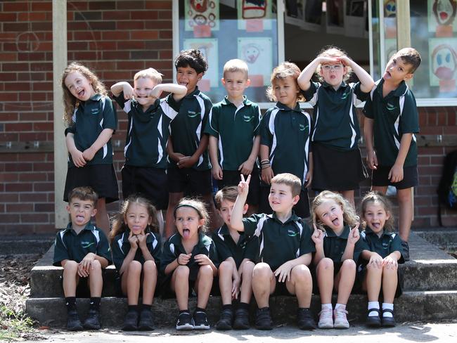 Kindy class KL pull funny faces at Kincumber Public School. Picture: Sue Graham