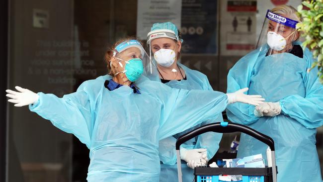 Medical staff at the Arcare aged-care centre in Maidstone, Melbourne, on Monday. Picture: David Crosling