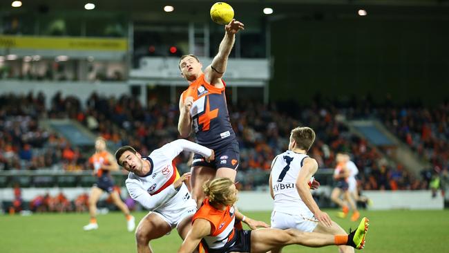 Heath Shaw spoils the ball early in the clash in Canberra.