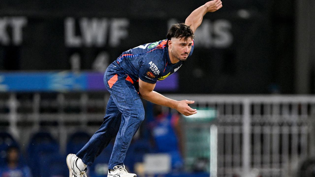 Stoinis snared a wicket and top scored with 62 for Lucknow Super Giants. Picture: Arun Sankar/AFP