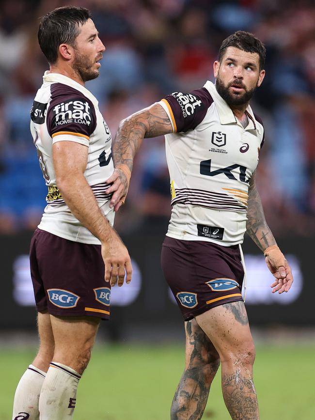 Cooper Cronk believes Ben Hunt and Adam Reynolds should remain the Broncos’ halves pairing. Picture: Cameron Spencer/Getty Images