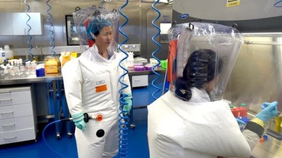 Workers inside the Wuhan Institute of Virology. Picture: US EPA