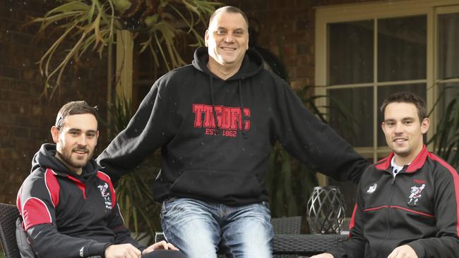 Brothers Dylan (left) and Chad Schoenmakers pictured with their dad Paul. Picture: AAP/Dean Martin