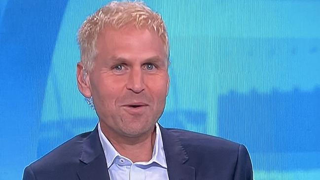 Kane Cornes on the Sunday Footy Show with his Jack Ginnivan-inspired haircut.