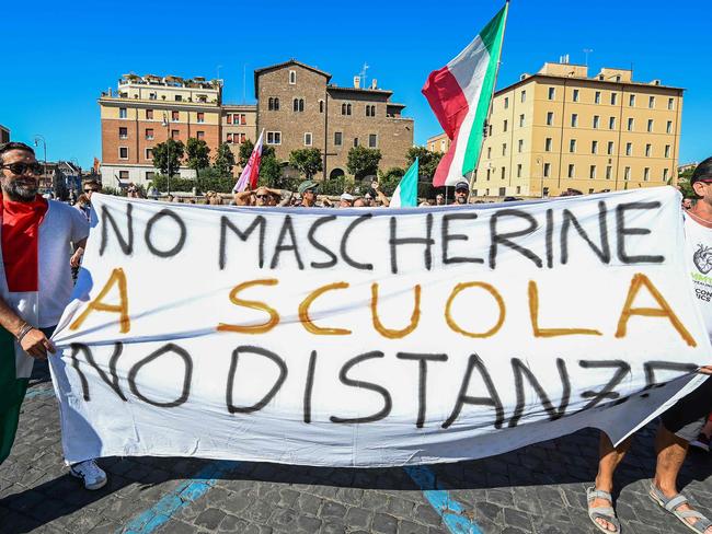 Protesters from "No Mask" movements in Rome. Picture: AFP