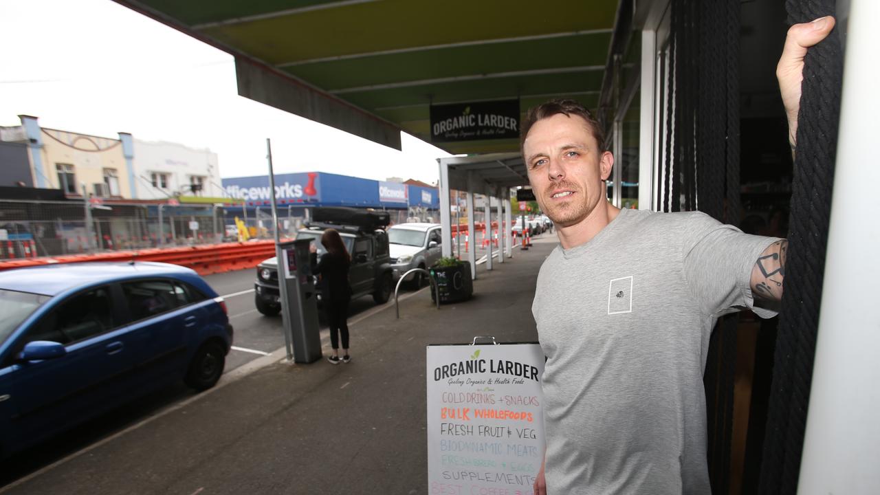 Not happy: Jayden Villinger from Malop St business Organic Larder. Photo: Alan Barber.