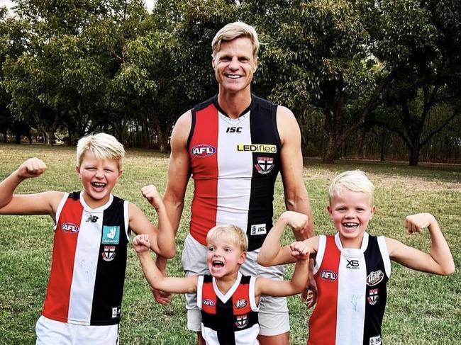 Nick Riewoldt with his sons James, Will and Teddy