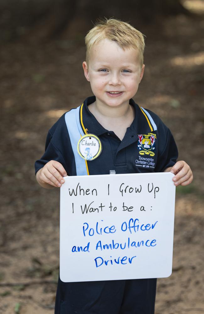 Toowoomba Christian College prep student Charlie on the first day of school, Tuesday, January 28, 2025. Picture: Kevin Farmer